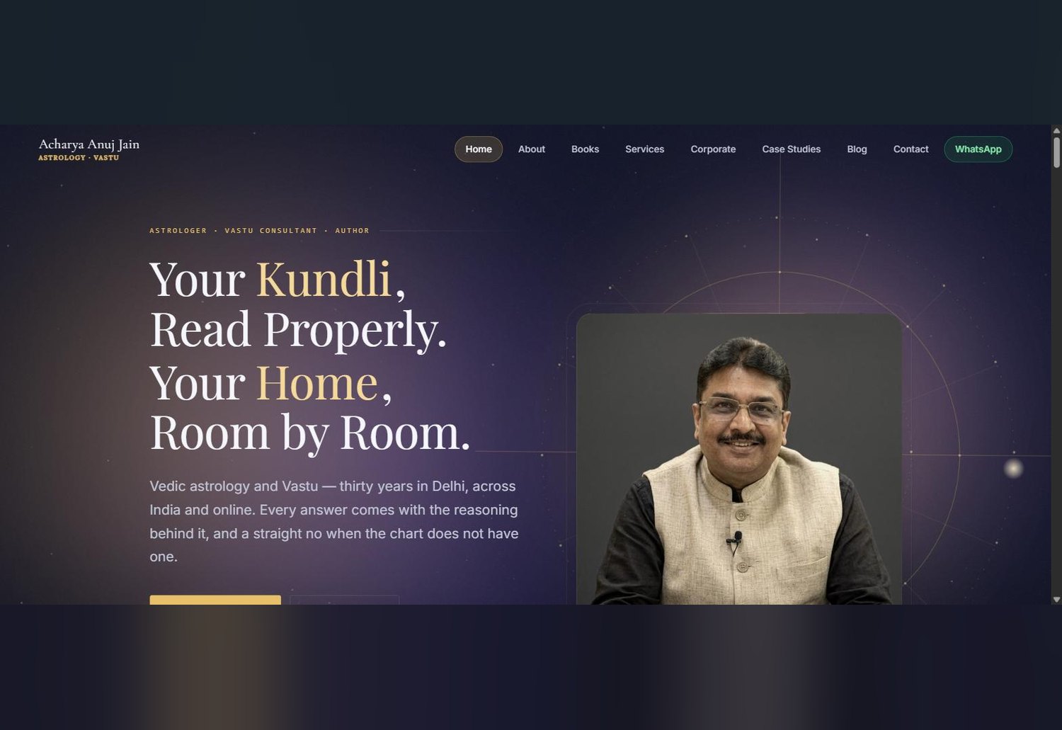 Acharya Anuj Jain &mdash; astrology and Vastu consultancy website built by BytePatch Technologies