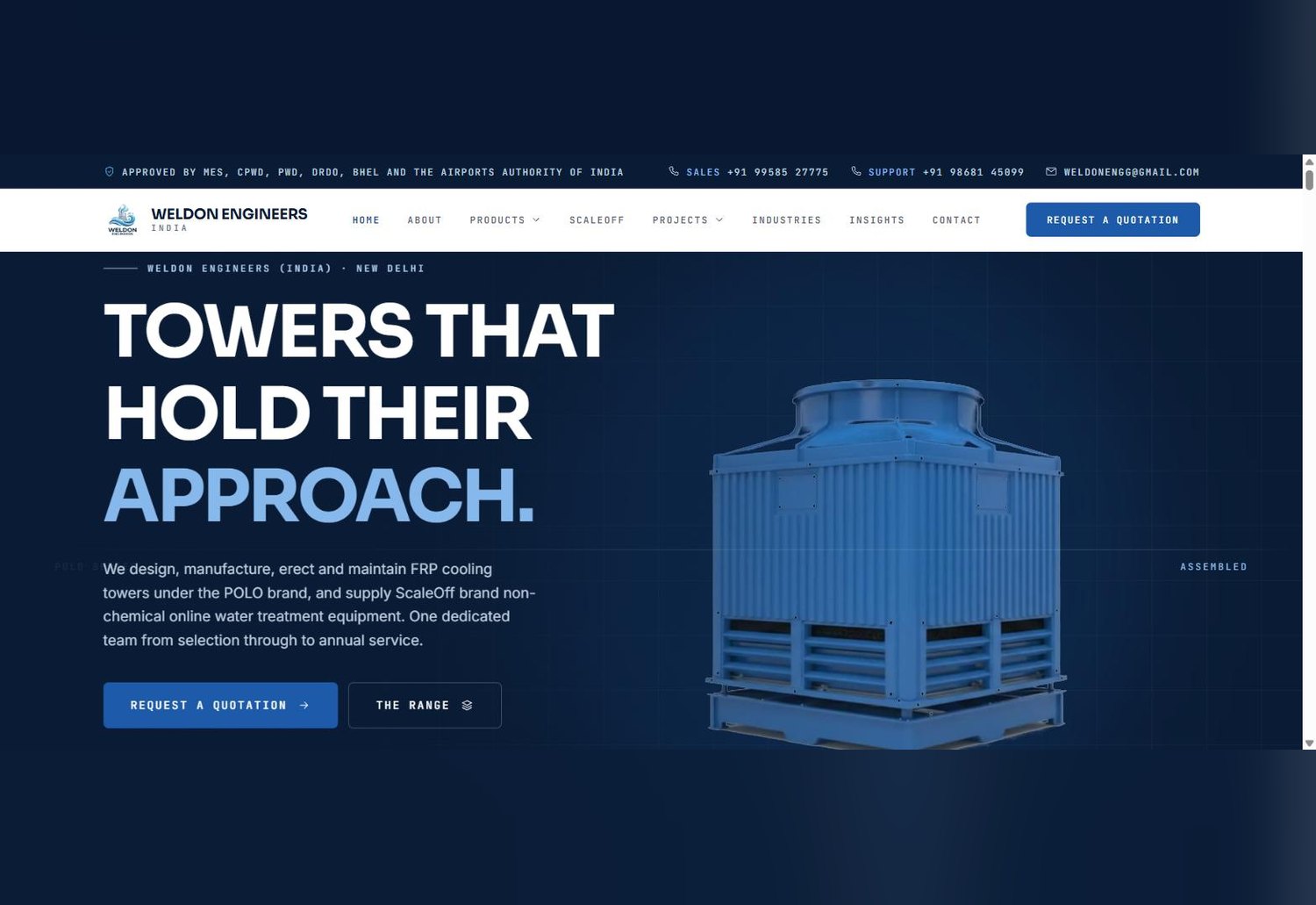 Weldon Engineers (India) &mdash; FRP cooling tower manufacturer website built by BytePatch Technologies